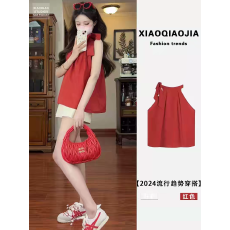 批发甜美风蝴蝶结挂脖吊带<b class='q'>背心女</b>外穿夏季设计感时尚洋气别致无袖上衣