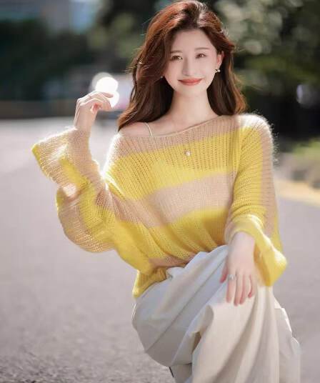 봄 가을 새로운 배색 부드러운 찹쌀 스웨터 여자 연령 감소 외국 가스 패션 다용도 연령 감소 홀로우 아웃 외부 가져 가라. 니트 스웨터 맨위