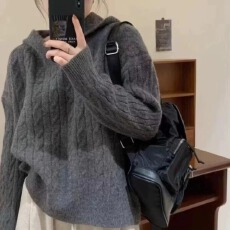 批发麻花毛衣女<b class='q'>毛线</b>衣秋冬2026款连帽复古日系慵懒宽松软糯针织衫上衣