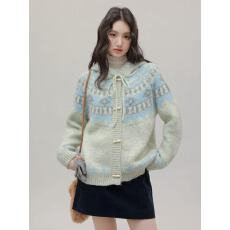 批发复古牛角扣连帽加厚费尔岛毛衣外套女<b class='q'>春</b>秋针织开衫上衣
