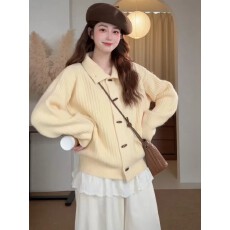 批发温柔慵懒风韩系坑条毛衣开衫<b class='q'>女</b>宽松显瘦百搭秋冬<b class='q'>新款</b>高领针织外套