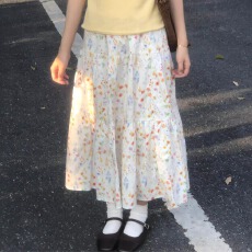 批发五是喜喜~水彩花影<b class='q'>清新</b>碎花半身裙女春夏季百搭高腰A字大摆长裙子