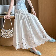 批发<b class='q'>实拍</b>复古蕾丝花边白色半身裙女2026新款高腰遮胯显瘦大摆蛋糕长裙