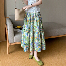 批发<b class='q'>实拍</b>韩国2026春季新款松紧腰油画碎花半身裙女高腰a字大摆中长裙