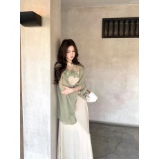 批发木子李的李新中式网纱<b class='q'>拼接</b>无袖针织<b class='q'>连衣裙</b>漂亮新款收腰垂感长裙夏