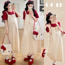 批发实拍現货 夏季新款韩系休闲百搭背带<b class='q'>裙</b>+纯棉<b class='q'>T</b><b class='q'>恤</b>孕妇套装