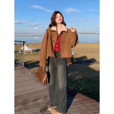 批发双面可穿麂皮绒上衣女秋2025新款时尚小个子美拉德百搭羊羔毛<b class='q'>外套</b>