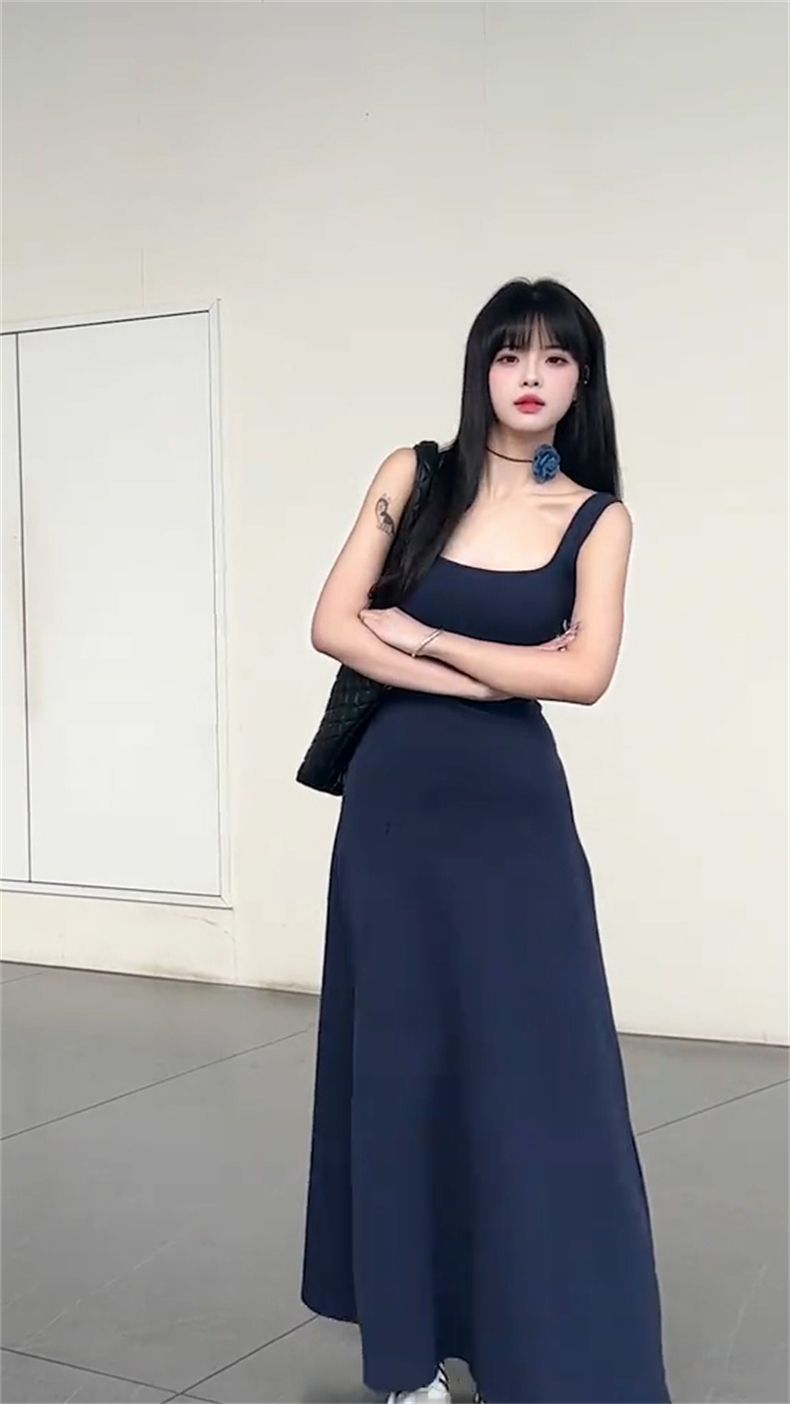 휴가 바람 행침 목 슬립 여성 드레스 여름 새로운 레트로 루즈핏 외출용 한 마디 큰 진자 롱 코트 치마 트렌디
