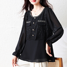 批发2026年夏季新款大码女装胖mm黑色钉珠上衣<b class='q'>针织衫</b>宽松圆领百搭上衣