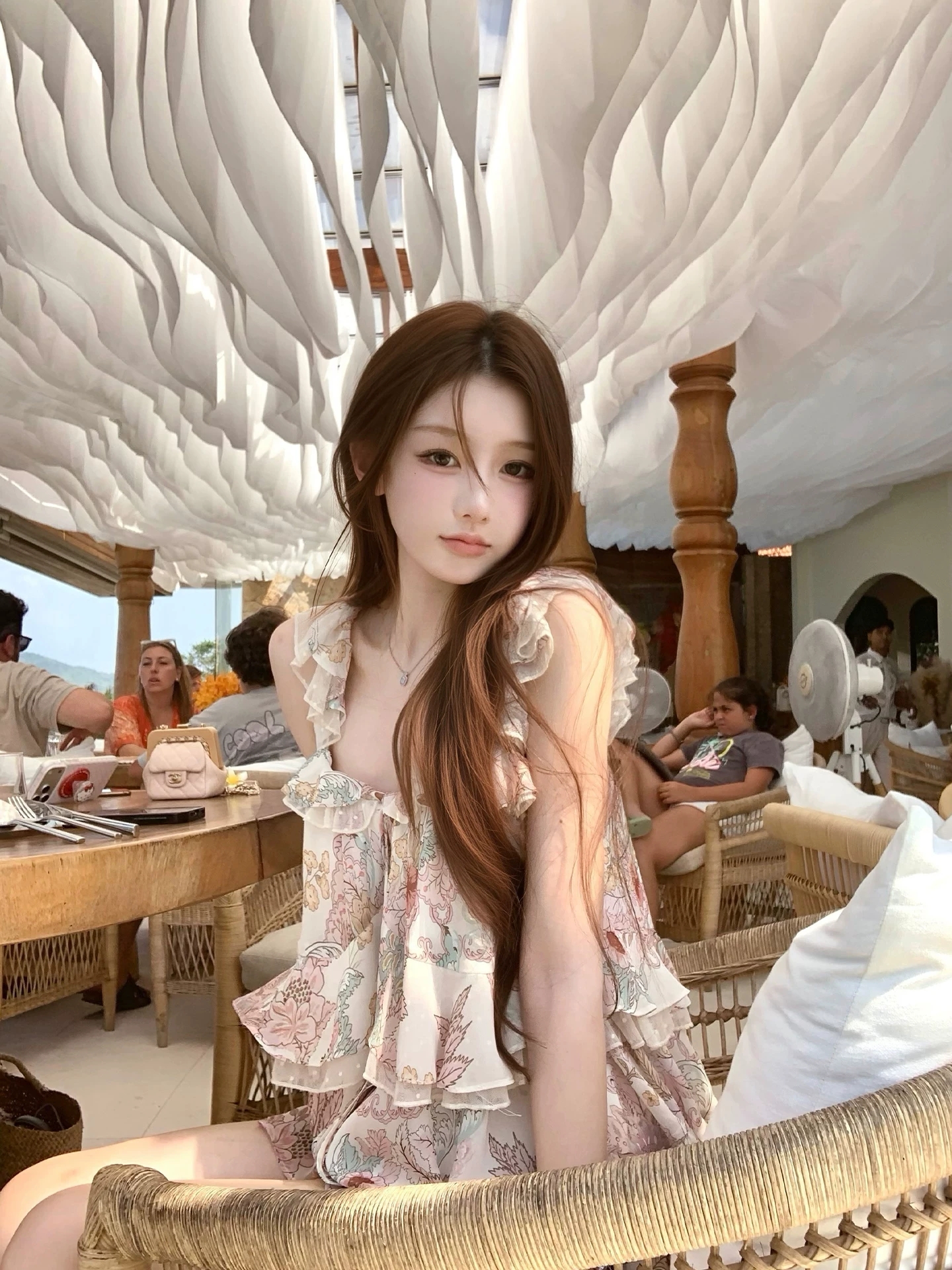 bigking 다이 킨 홈 섬 편지 프릴 광장 칼라 꽃무늬 쉬폰 블라우스 한 마디 슬립 민소매 맨위