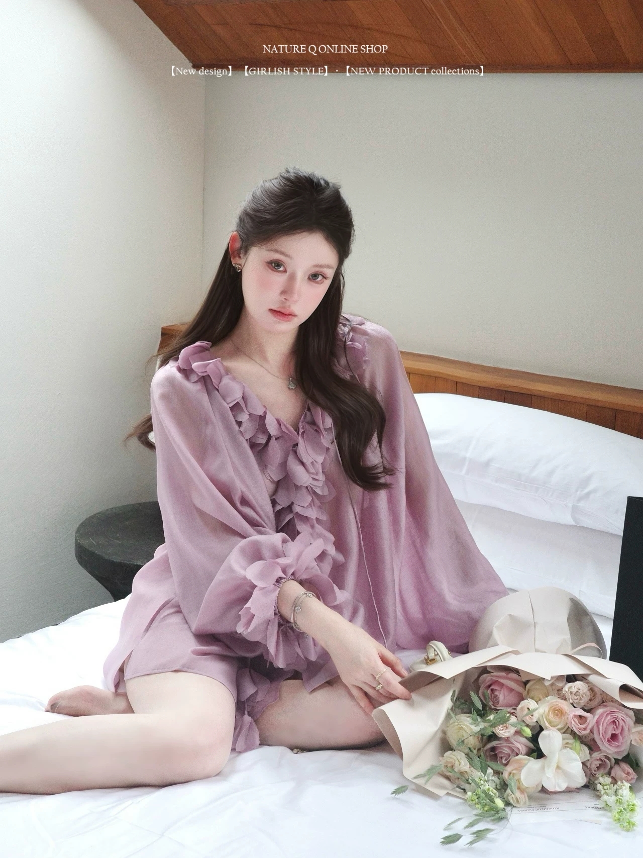 양 작은 볼륨 프랑스식 3 차원 꽃잎 아세트산 여성 셔츠 여름 긴팔 루즈핏 V넥 맨위 예술 건강 착용 가져 가라.