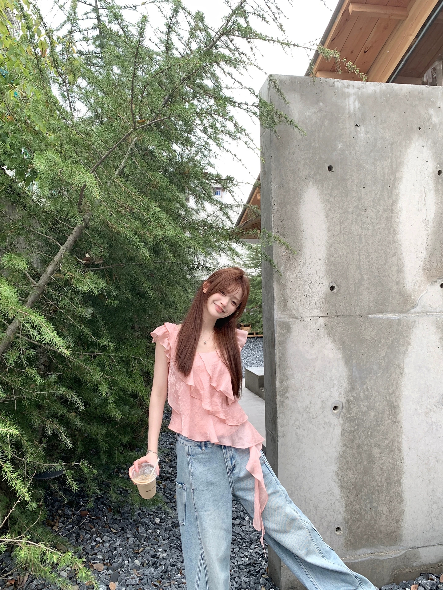 zzhen 제인 제인 라이 경기 서울 복수 레이스 디자인 센스 작은 날다 소매 셔츠 여름 프릴 리본 달콤함 맨위
