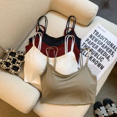 批发实拍大码冰丝无痕大弹力运动<b class='q'>内衣</b>纯欲美背内搭短吊带无袖露肩上衣