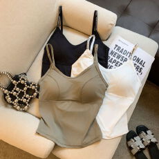 批发实拍大码冰丝吊带<b class='q'>内衣</b>内搭多巴胺纯欲风美背外穿英文带内搭吊带衫