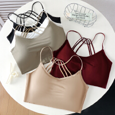 批发实拍<b class='q'>大码</b>冰丝无痕美背内衣后背降落伞吊带打底衫无袖露肩上衣背心