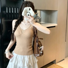 批发实拍秋冬纯欲氛围感网纱V领背心内搭<b class='q'>打底</b>衫百搭免穿内衣修身无袖