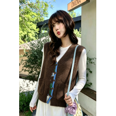 批发实拍大码韩系秋冬复古美拉德风针织马甲慵懒风撞色提花叠穿背心女