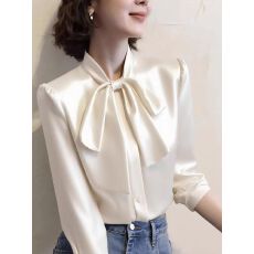 批发法式别致绝美小上衣高级感超好看轻奢减龄洋气白色缎面<b class='q'>衬衫</b>女秋季
