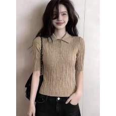 批发驼色翻领<b class='q'>轻熟</b>风打底衫女2025秋季新款时尚设计感小众百搭显瘦上衣