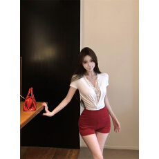 批发实拍实价 白色<b class='q'>蕾丝</b>V领短袖<b class='q'>T</b><b class='q'>恤</b>夏季辣妹修身连体上衣女