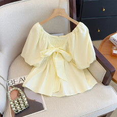 批发实拍2026夏季新款<b class='q'>加大码</b>胖mm一字领娃娃衫露肩短袖衬衫女漂亮小衫