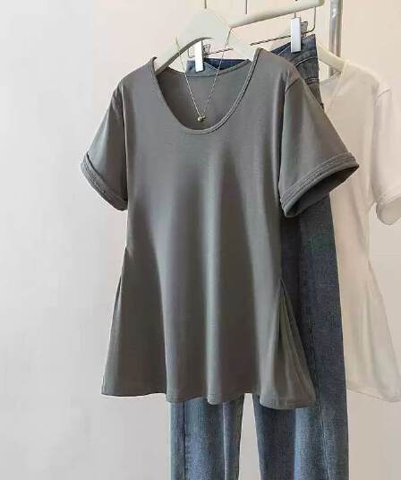 빅 사이즈 여성 의류 새로운 다용도 반팔 티셔츠 여성 여름 느긋한 캐주얼 반소매 동정 치마 밑단 품격 맨위