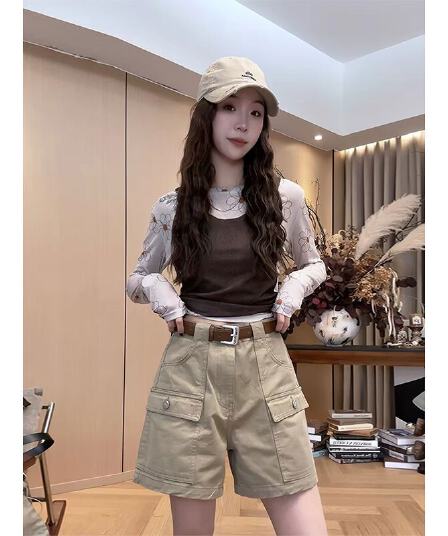 빅 사이즈 워크웨어 데님 반바지 여성 여름 얇은 스타일 지방 mm 레트로 아메리칸 하이웨이스트 슬림해 보이는 스트레이트 넓은 다리 뜨거운 바지