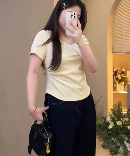 여름 새로운 200 kg 지방 mm 디스플레이 반팔 티셔츠 여성 여름 캐주얼 단색 몸매 가꾸기 빅 사이즈 여성 의류 맨위 트렌디