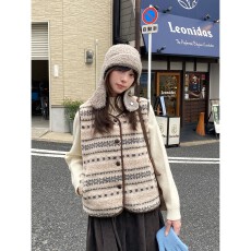 批发奶兔星球-自制 费尔岛提花仿羊羔毛<b class='q'>马甲</b>女外穿秋冬保暖<b class='q'>马夹</b><b class='q'>外套</b>