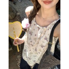 批发im向 清迈日光’前后两面穿刺绣印花无袖吊带上衣女夏甜美娃娃衫