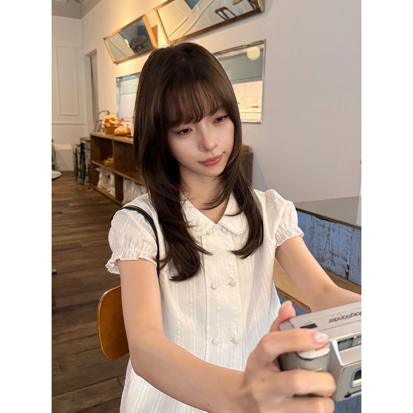 우유 토끼 행성 직접 만든 더블 행 패키지 버클 자카드 버블 센스 레이스 베이비 칼라 여성 셔츠 여름 반팔 맨위