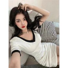 批发罗纹 连衣裙女性感ins超仙显瘦爆款黑色