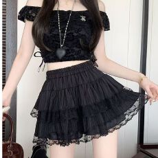 批发甜辣蕾丝花边蛋糕裙夏季2025辣妹女装高腰a字短裙纯欲蓬蓬<b class='q'>半身裙</b>