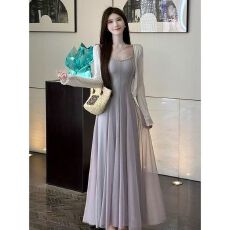 批发纯欲风性感<b class='q'>网纱</b>拼接吊带裙套装女秋木耳防晒开衫收腰显瘦a字长裙