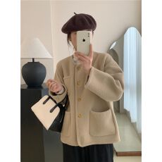 批发春秋新款不起球毛呢短款宽松<b class='q'>显瘦</b>爆款双面尼法式轻奢小香风外套女