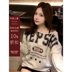批发官图【原版面料】<b class='q'>街头</b>卫衣女秋季字母印花宽松斜肩上衣