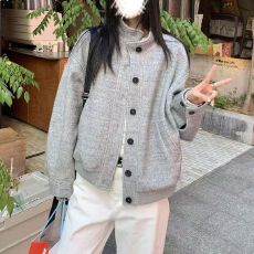 批发美式复古立领夹克<b class='q'>外套</b>女学生秋季新款设计感宽松百搭休闲<b class='q'>棒球</b>服