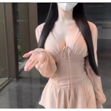 批发法式波点v领长袖雪纺连衣裙女<b class='q'>夏季</b>大码胖mm设计感别致收腰a字<b class='q'>短裙</b>