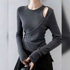 批发套头修身2025秋装针织衫流行简约小众设计感长袖打底衫纯色上衣<b class='q'>女</b>