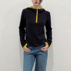 批发韩系秋冬季新款撞色假两件连帽半拉链套头长袖卫衣<b class='q'>女</b>显瘦百搭上衣
