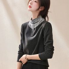 批发2025秋冬新款半高领长袖<b class='q'>T</b><b class='q'>恤</b><b class='q'>女</b>设计感小众假两件修身显瘦内搭上衣
