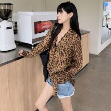 批发官图 雪纺港风高级感豹纹雪纺<b class='q'>衬衫</b>女秋微透薄款<b class='q'>宽松</b>开衫外套