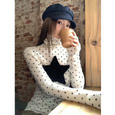 批发【原版水貂毛】堆堆领波点内搭打底衫女长袖<b class='q'>修身</b>高领上衣秋冬