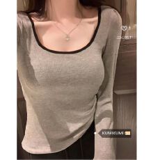 批发【带胸垫】磨毛加厚长袖<b class='q'>修身</b>T恤秋冬季带胸垫内搭打底衫短款上衣