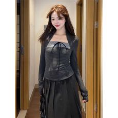 随心裁莫代尔260克1*1韩系绑带波点背心女上衣两件套