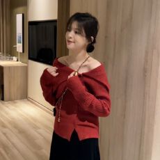 批发【活色包芯纱270克】一字肩<b class='q'>外套</b>女装秋冬开衫短款长袖上衣