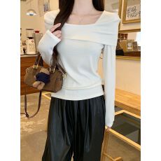 批发【260克92棉8氨纶】性感弹力打底衫女小众秋内搭长袖一字肩上衣潮