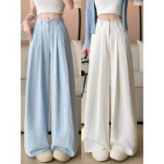 批发白色奶芙<b class='q'>西装</b>山本裤女夏季薄款高腰宽松直筒阔腿裤
