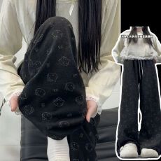 批发大码胖印花糯米<b class='q'>裤</b>女早春<b class='q'>夏季</b>新款垂感显瘦小个子休闲阔腿<b class='q'>裤</b>