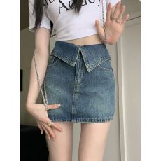 批发带牛仔内衬短半身裙女复古高腰a字包臀短裙子